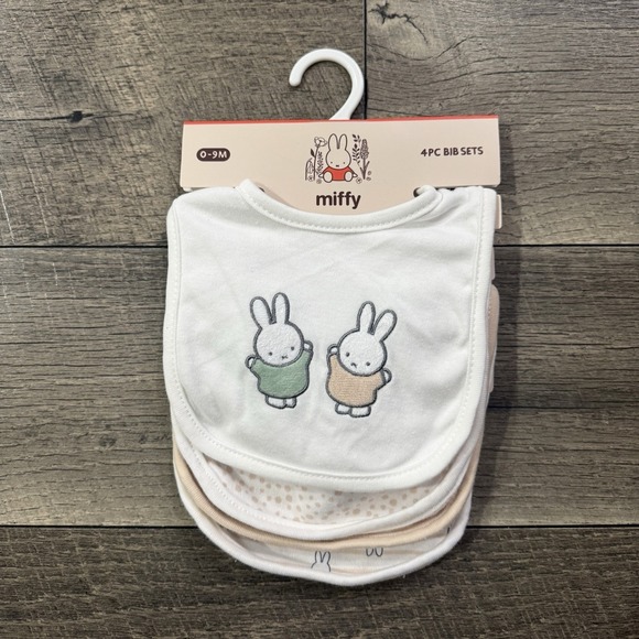 miffy Other - MIFFY Bunny Baby Bib Set 4 Pc Stripes White Beige Kawaii 0-9 Months One Size NWT